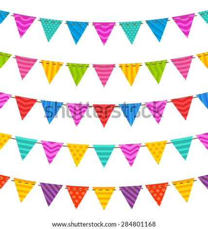 Illustration Group Hanging Bunting Party Flags, for Your Designs (Birthday Party, Wedding Celebration) - Vector - Vector