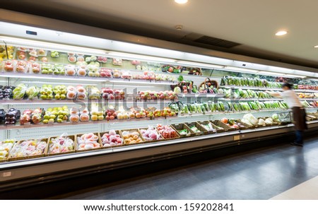 Shelf With Fruits In Supermarket