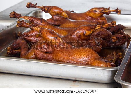 cook duck,kitchen of a chinese restaurant