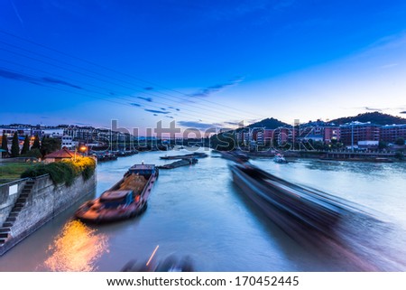 Busy waterway transport in china south
