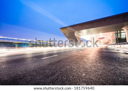 light traces on traffic at Hangzhou rail station