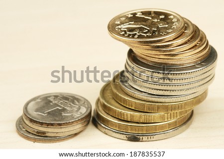 Small change pile. Rubles