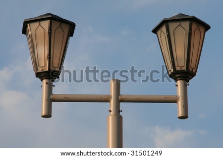 Street lantern against the dark blue sky