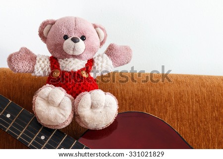 teddy bear with guitar classic, vintage