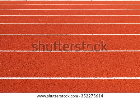 running track, Red treadmill in sport field. soft focus