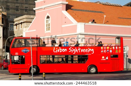 LISBON - JANUARY 9TH: The Lisbon sightseeing bus tour on January the 9th, 2015, in Lisbon, Portugal. The Lisbon bus tour is popular service for tourists visiting the city.