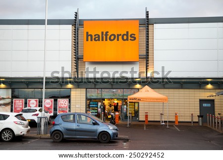 LONDON - FEBRUARY 5TH: The exterior of Halfords on February the 5th, 2015, in London, England, UK. Halfords are the leading retailer for leisure and car products