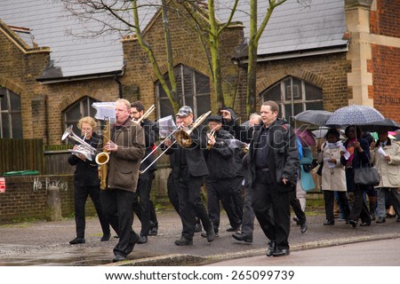 LONDON - MARCH 29TH: Unidentified band at a palm sunday procession on March the 29th, 2015, in London, England, UK. Palm sunday is an annual religious celebration.