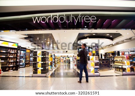 LONDON - SEPTEMBER 5TH: Duty free shop at heathrow airport on September the 5th, 2015 in London, england, uk. Heathrow is one of the busiest airports in the world