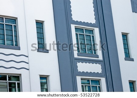 windows on the side of Art Deco buildings in Miami
