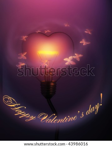 A illustration from Valentine\'s day wish heart-light bulb and mothes.