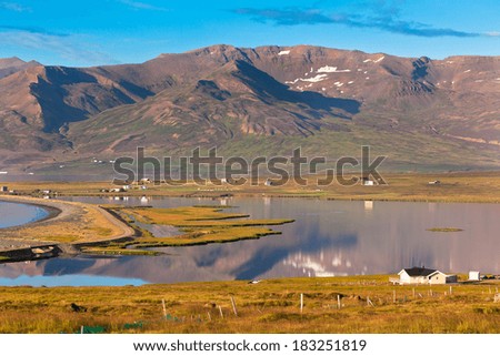North Iceland Sea Lagoon Landscape at Summer Sunny Weather