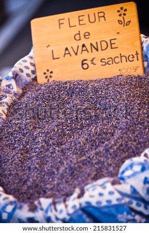 Dry lavender bag on a market. Close Up with small GRIP and selective focus