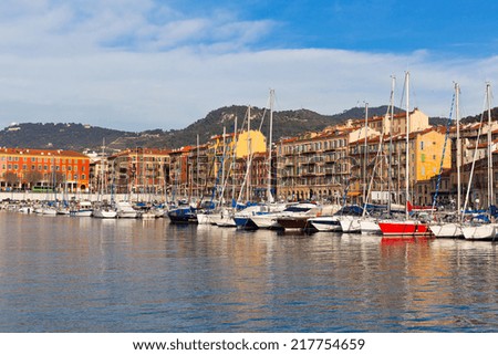 View on Port of Nice and Luxury Yachts, French Riviera, France