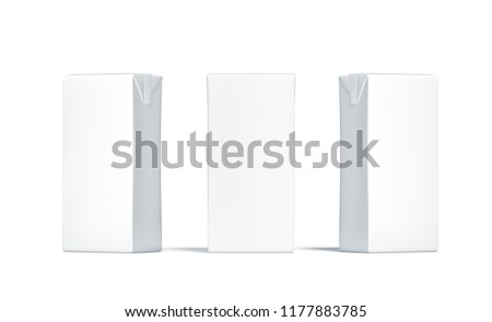Black white juice pack mockup, front side view, isolated, 3d rendering. Empty beverage pack mock up. Clear carton milk container tempalate.