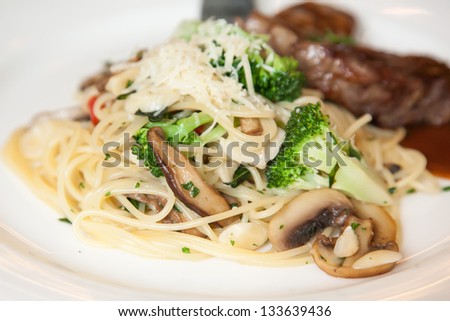mushroom pasta with steak