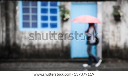 a girl walking in the rain in blur