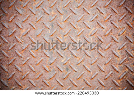 heavy duty rusty metal background with non slip repetitive patten. Concept image for urbanization, steampunk, construction, safety at work, oxidation.
