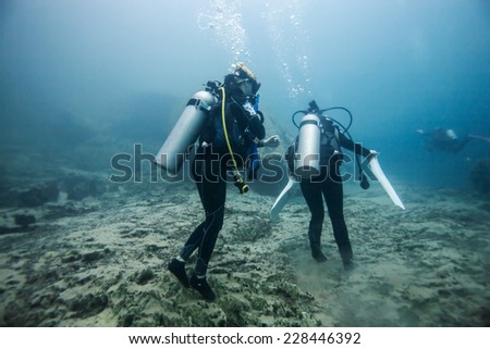 scuba diving in hot spring, hot water make vision blurry in Barracuda Lake in Coron area, Palawan, Philippines.