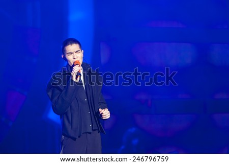 January 24 2015, Taipei Taiwan - ASUS year end party. Singer Jam Hsiao performs on stage.
