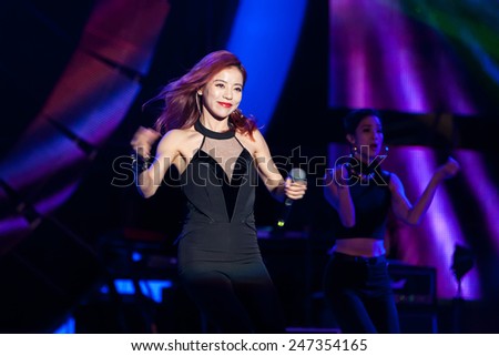 January 24 2015, Taipei Taiwan - ASUS year end party. Singer Della Ding performs on stage.