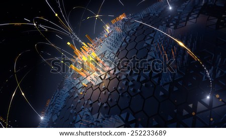 abstract technology background with global communication orbits and high detailed globe