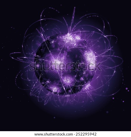 abstract technology background with global communication orbits and high detailed globe