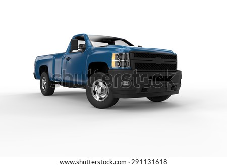Front of a blue pick up truck isolated on a white background