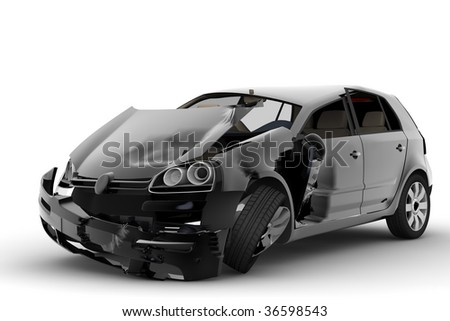 stock photo An accident with a black car isolated on white