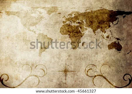 stock photo : An old world map texture and background