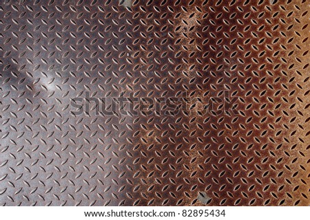 Background of old metal diamond plate in brown color