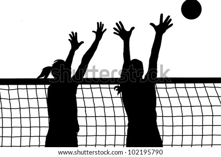 volleyball two women and ball silhouette vector volleyball two women and ball silhouette vector
