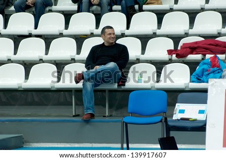 MOSCOW - APRIL 1: V. Soloviev as spectator on a game Dynamo MSK vs Dynamo NSK of women RBA National tournament on April 1, 2013, in Moscow, Russia