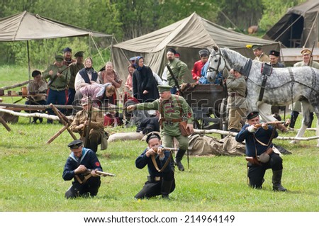 RUSSIA, CHERNOGOLOVKA - MAY 17: Unidentified seamen defends on History reenactment of battle of Civil War in 1914-1919 on May 17, 2014, Russia