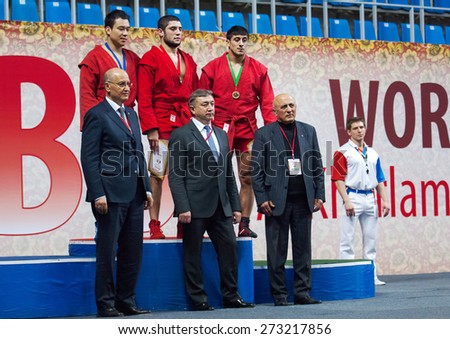RUSSIA, MOSCOW - MARCH 27: Unidentified prize-winners and honoured guests on World Sambo Championship Kharlampiev memorial in Luzhniki sport palace, Moscow, Russia, 2015