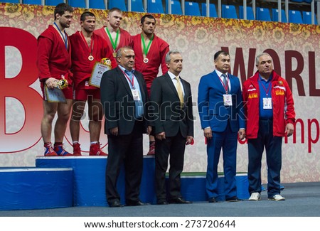 RUSSIA, MOSCOW - MARCH 27: Unidentified winners and honoured guests on World Sambo Championship Kharlampiev memorial in Luzhniki sport palace, Moscow, Russia, 2015
