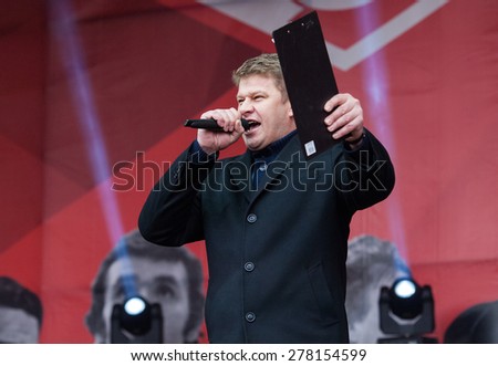 RUSSIA, MOSCOW - APRIL 18: Sport commentator Dmitry Guberniev speak on event of 80th anniversary of Spartak team in Luzhniki, Moscow, Russia, 2015