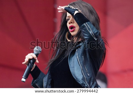 RUSSIA, MOSCOW - APRIL 18: Singer Bianka, R&B, sing a song on event of 80th anniversary of Spartak team in Luzhniki, Moscow, Russia, 2015