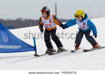 MOSCOW, RUSSIA - MARCH 31: Stambler D.(72) and Tarasov A.(73) at closing winter season competition on March 31, 2012 in Peredelkino,Moscow, Russia.Competition calls \