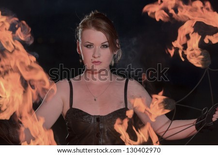 The girl acts with fire