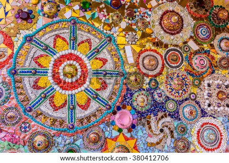 Temple Thailand, Wat Pra That Pha Son Keaw Buddhism decorated with colorful ceramic in Petchaboon Thailand, Unseen Buddhism crafts religions handwork on fancy color glass and ceramic tiles decoration.