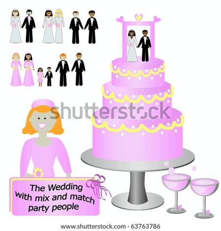 stock vector Wedding Attendants Party people and cake cartoon vectors