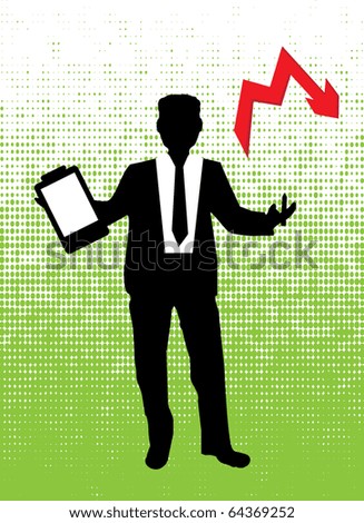 Business man with clipboard and halftone pattern in green