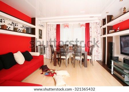 Modern red living room interior