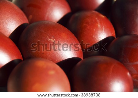 photo of Easter eggs, boiled in onion skins, on the festive table in the Easter holiday