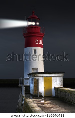 Beautiful lighthouse night scene on the coast in France