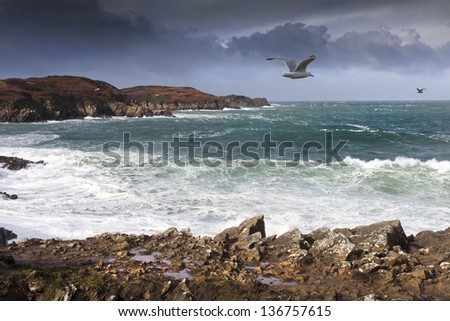 Fascinating ocean landscape on a stormy day, France, Atlantic ocean