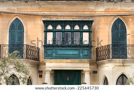 Typical facade in Malta. Anglo saxon influences.