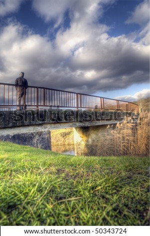 Lonely silhouette on the bridge, high density range image