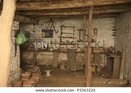 Old unused, abandoned rural workshop in Hungary